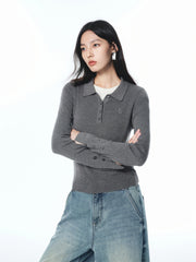 Women's Slim Fit Polo-Collar Knit Sweater