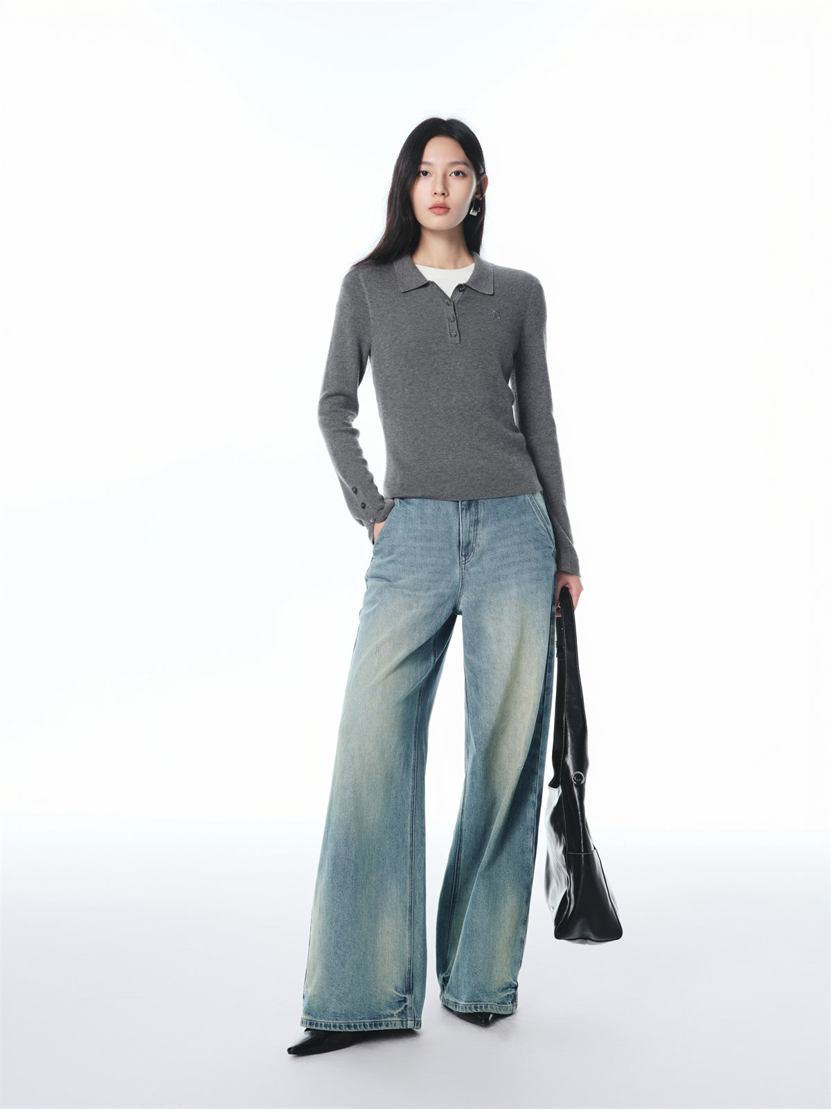 Women's Slim Fit Polo-Collar Knit Sweater