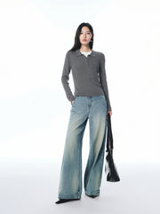 Women's Slim Fit Polo-Collar Knit Sweater