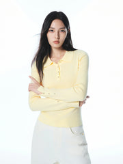 Women's Slim Fit Polo-Collar Knit Sweater