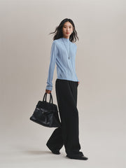 Women's Mock-Neck Vertical Jacquard Sweater