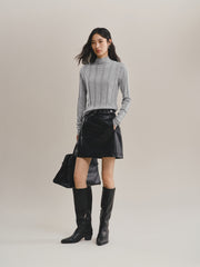 Women's Mock-Neck Vertical Jacquard Sweater