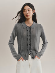 Women's Ruffled Cable-Knit Cardigan