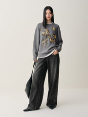 Women's 3D Floral Oversized Knit Sweater