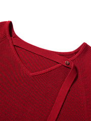 Women's V-Neck Cutout Tie-Detailed Statement Knit Top