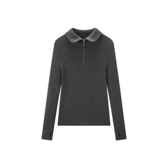 Women's Casual 100% Wool Machine-Washable Half-Zip Knit Top