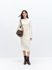 Women's Beige Cable Knit Sweater Dress