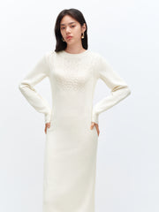 Women's Beige Cable Knit Sweater Dress