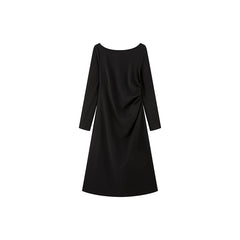 Women's Black Slash Neck Waist Dress