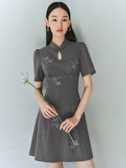 Women's New Chinese-Style Embroidered Dress with Frog Buttons