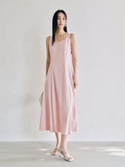 Women's Pink Square-Neck A-Line Sleeveless Dress