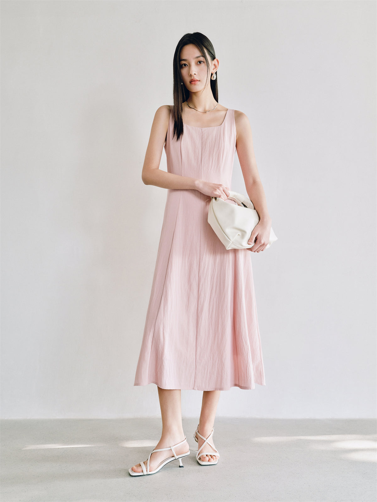 Women's Pink Square-Neck A-Line Sleeveless Dress