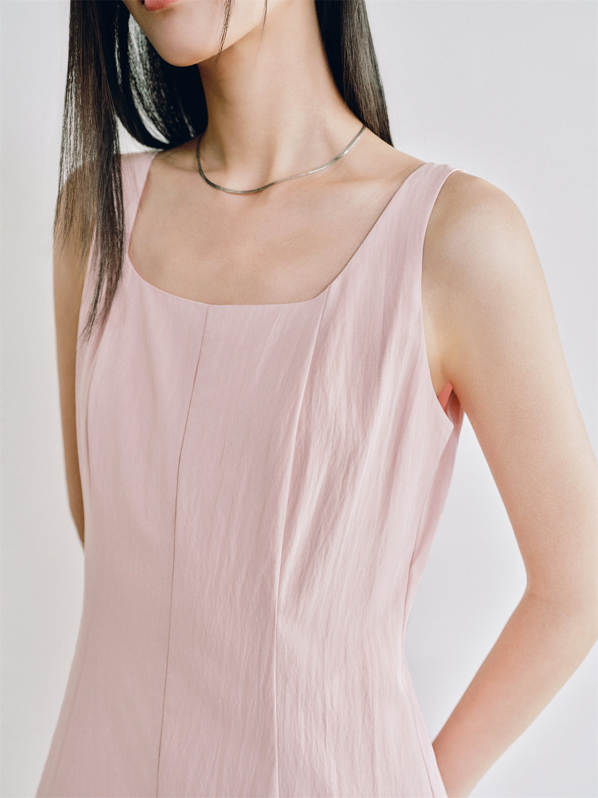 Women's Pink Square-Neck A-Line Sleeveless Dress