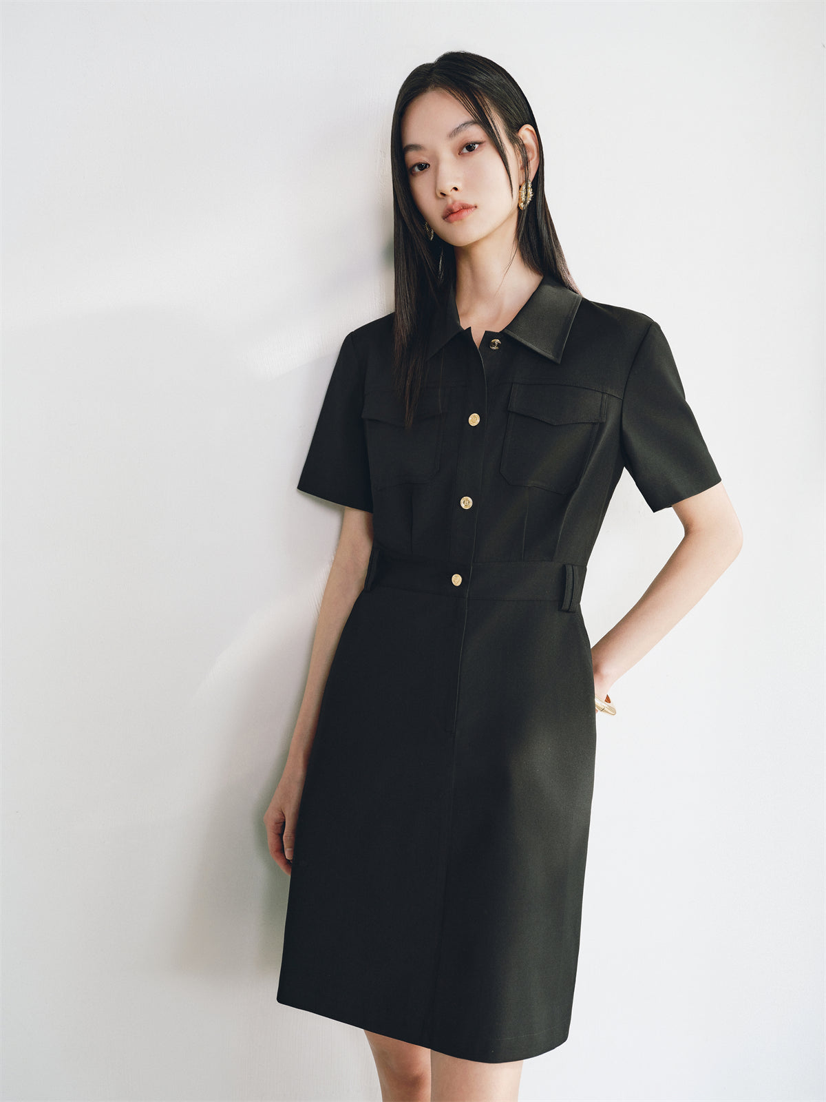 Women's Black High-Waist Utility Dress