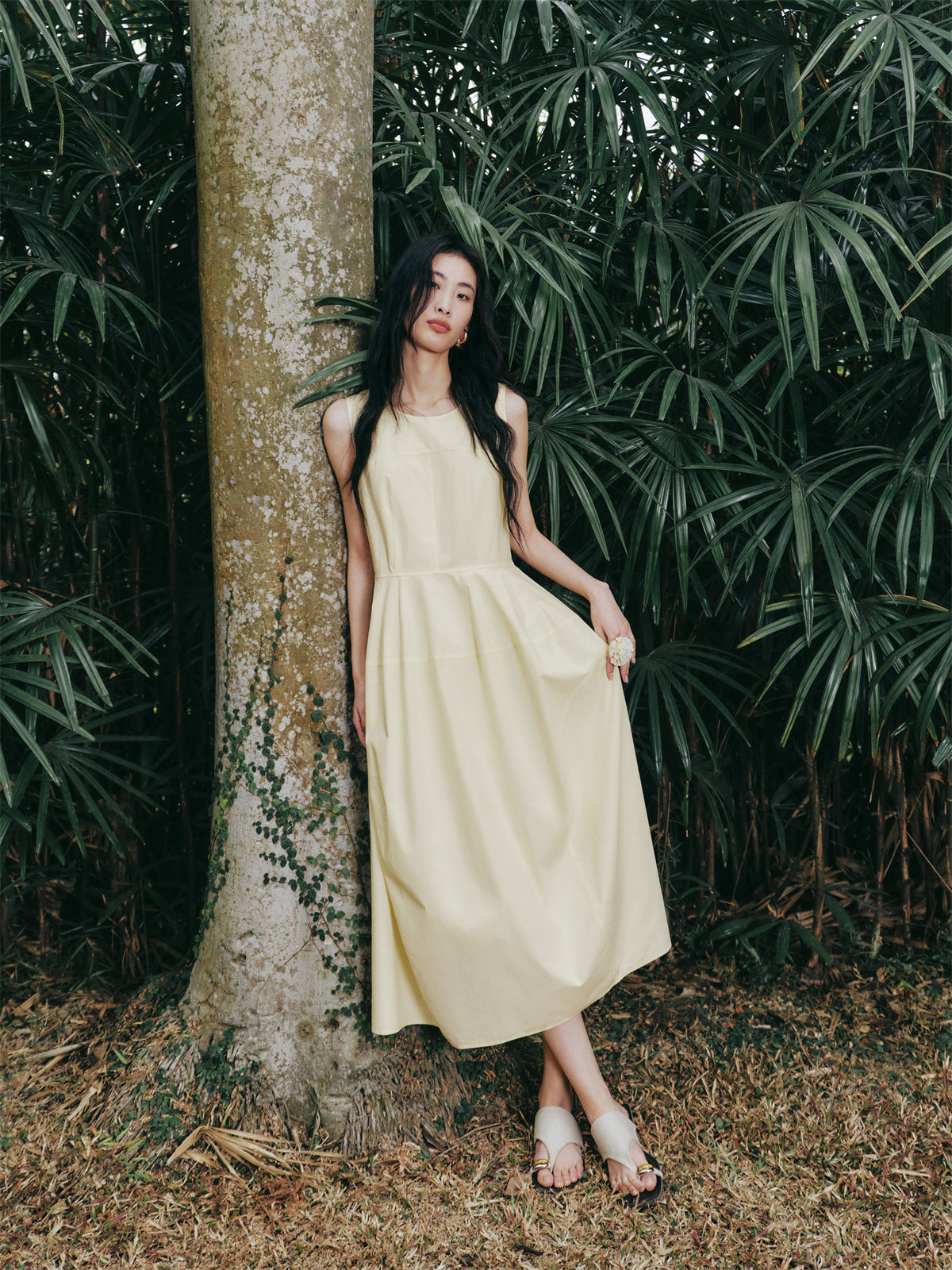 Women's Sleeveless Midi Dress with Tulip Hem