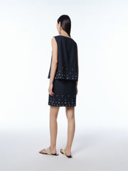 Women's Sleeveless Faux-Layered Dress with Embroidery