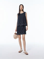 Women's Sleeveless Faux-Layered Dress with Embroidery