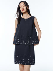Women's Sleeveless Faux-Layered Dress with Embroidery