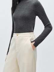 Women's Beige Textured Straight Pants