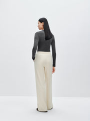 Women's Beige Textured Straight Pants