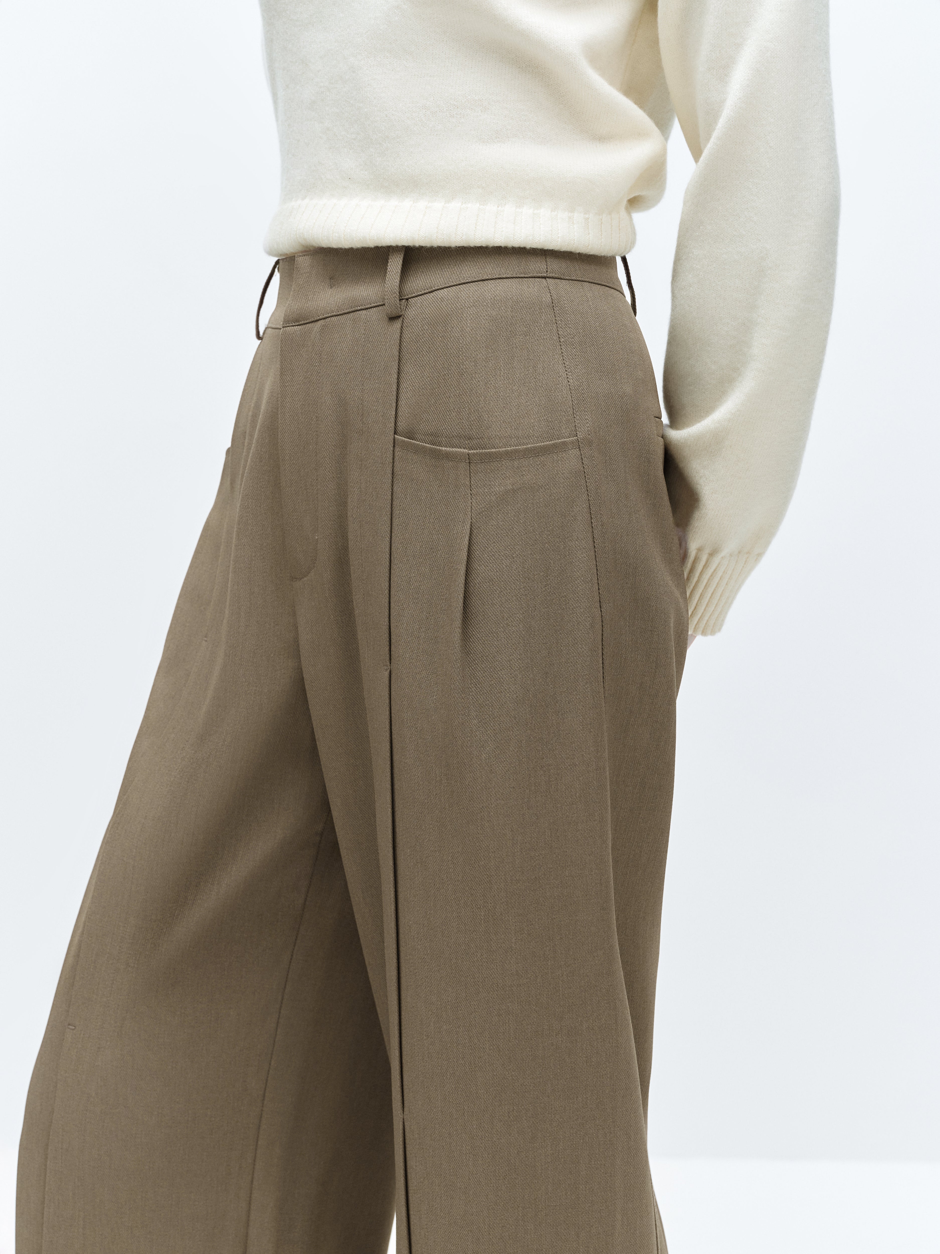 Women's Khaki High Waist Wide Leg Pants