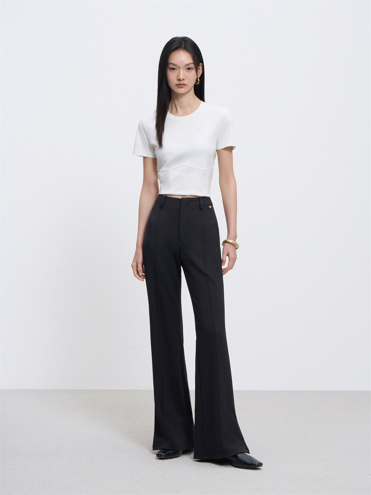 Women's High Waist Flared Pants with Side Slit