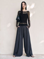 Women's High-Waisted Wide-Leg Pants with Belt