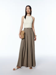 Women's Flowing Wide-Leg Pants with Mini Embroidery