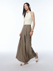 Women's Flowing Wide-Leg Pants with Mini Embroidery