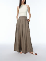 Women's Flowing Wide-Leg Pants with Mini Embroidery