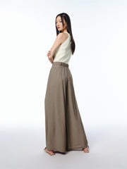 Women's Flowing Wide-Leg Pants with Mini Embroidery