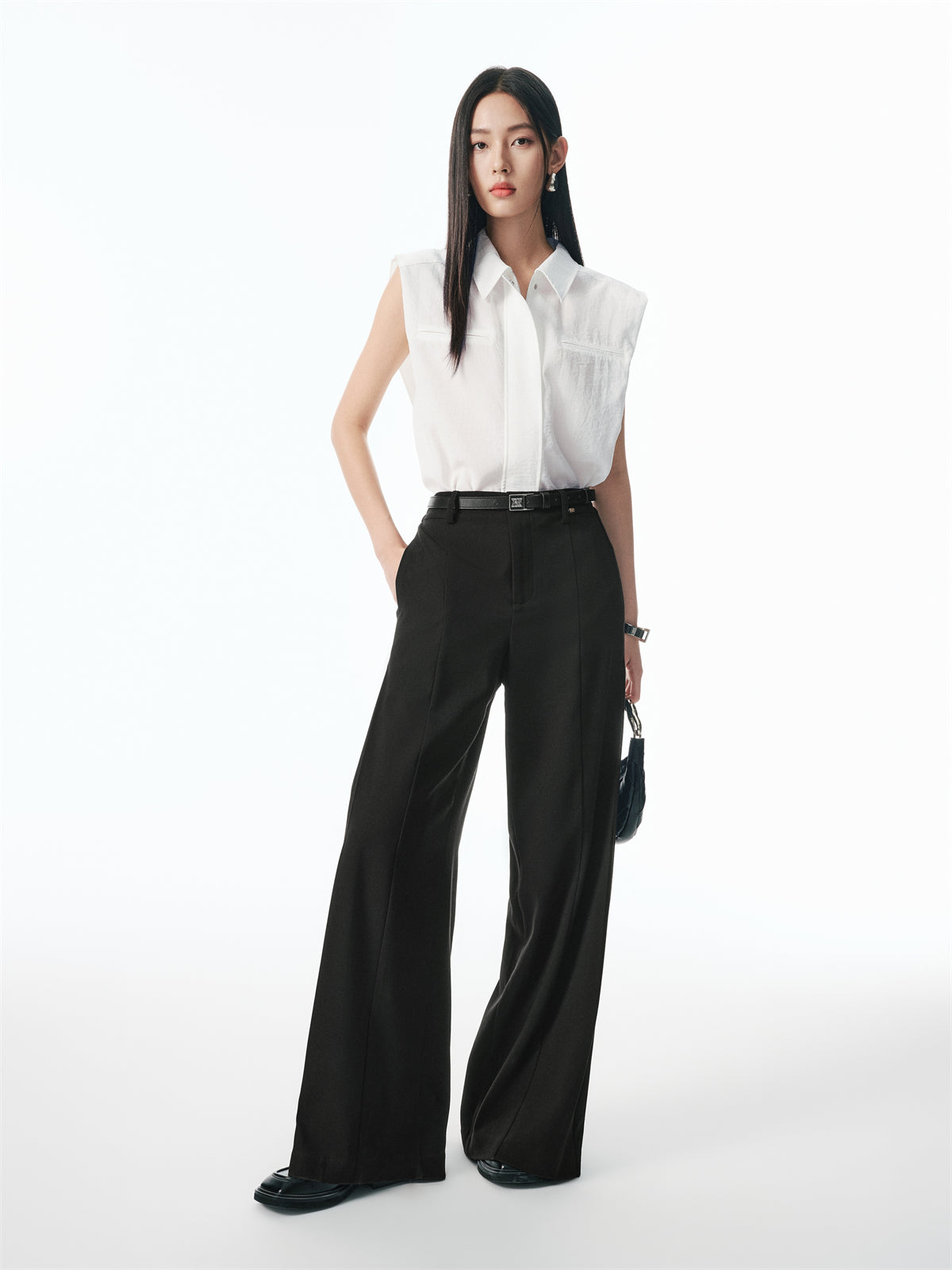 Women's Solid Oversized Wide-Leg Suit Pants | Peacebird Women Fashion, Black / L Women's Solid Oversized Wide-Leg Suit Pants | Peacebird Women Fashion, Black / L