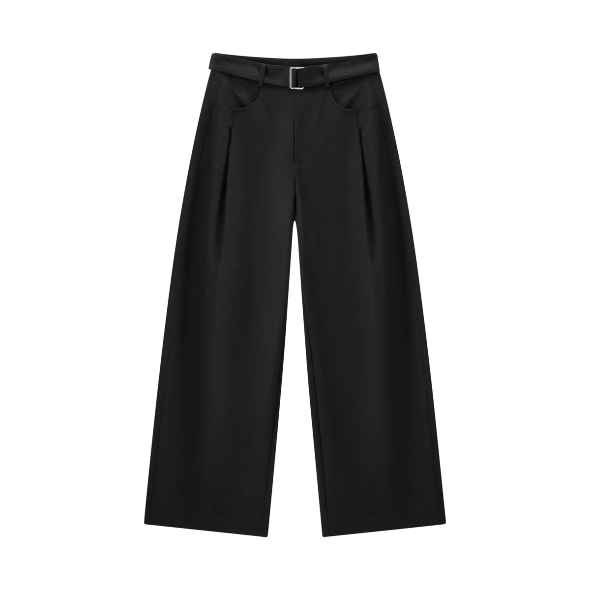 Women's Casual High-Rise Self-Tie Belt Curved-Leg Pants