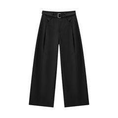 Women's Casual High-Rise Self-Tie Belt Curved-Leg Pants