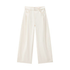Women's Casual High-Rise Self-Tie Belt Curved-Leg Pants