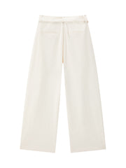 Women's Casual High-Rise Self-Tie Belt Curved-Leg Pants