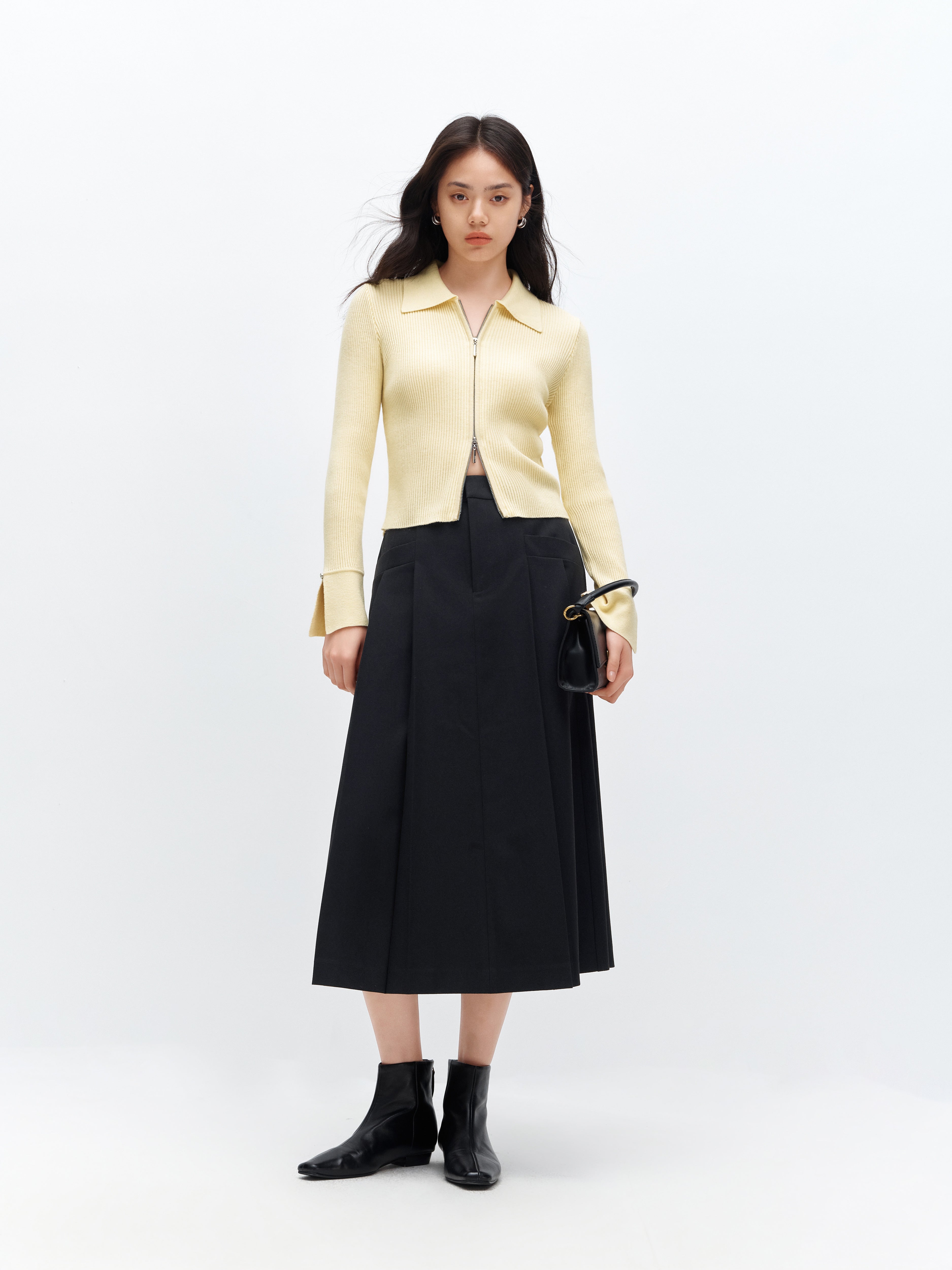 *US Final Sale*Women's Pleated A Line Midi Skirt
