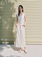 Women's Beige High-Waist Straight Skirt