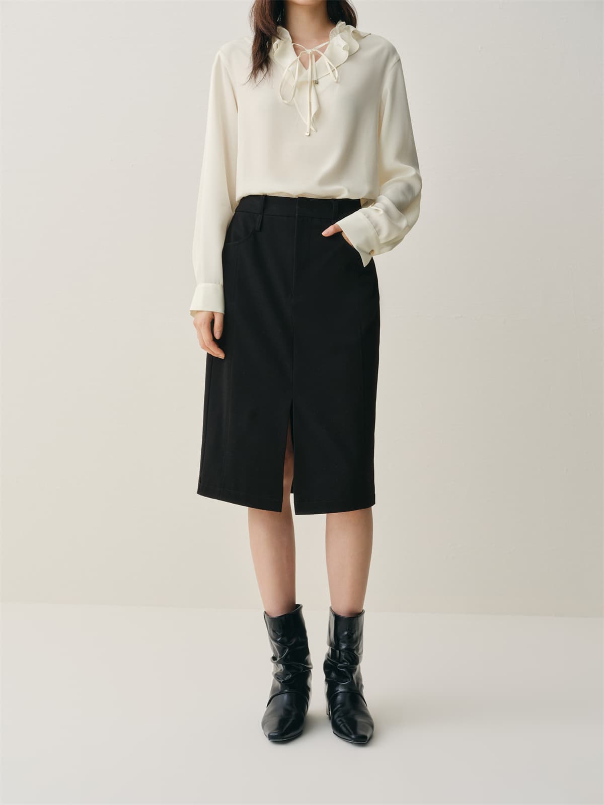 Women's Front-Slit Midi Skirt