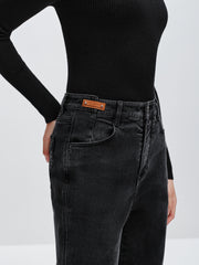 Women's Washed High Waist Straight Jeans