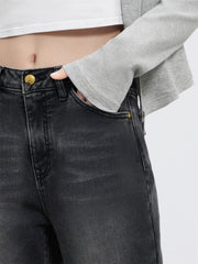 Women's High-Waist Cigarette Jeans with Back Slit