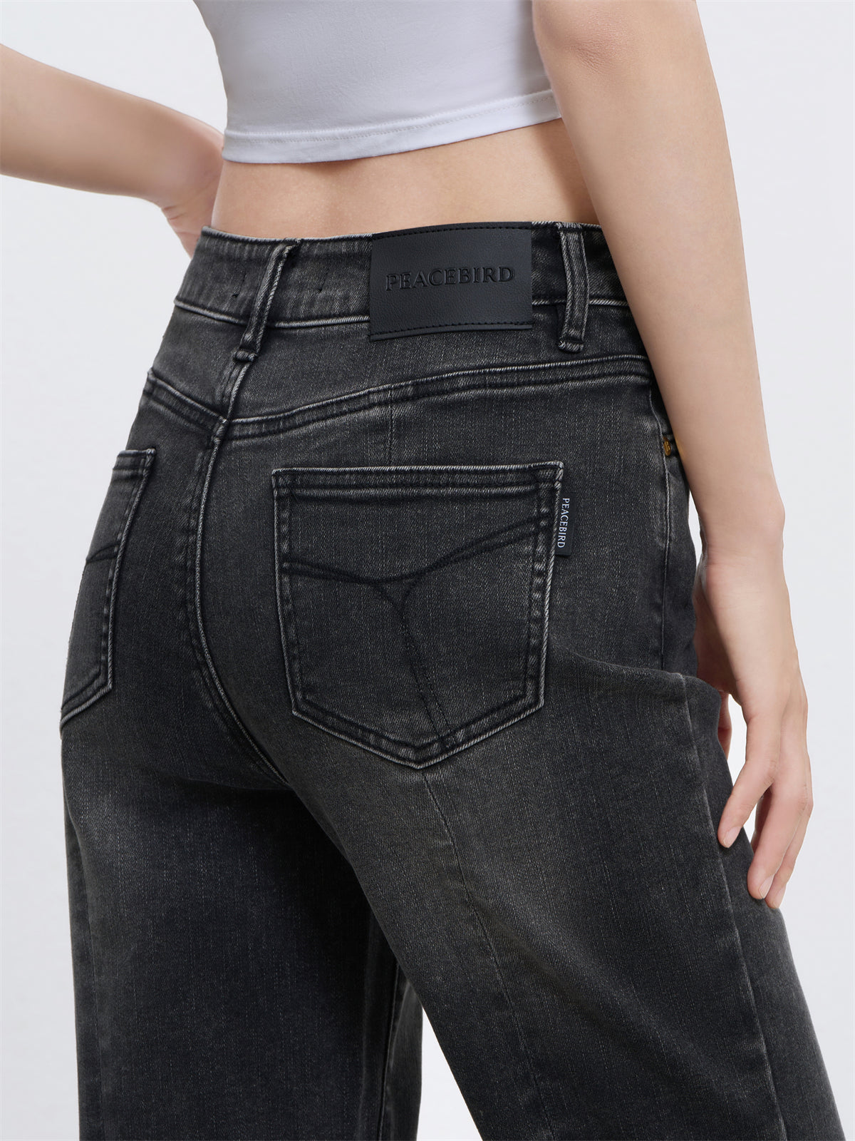 Women's High-Waist Cigarette Jeans with Back Slit