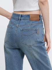 Women's High-Waist Cigarette Jeans with Back Slit