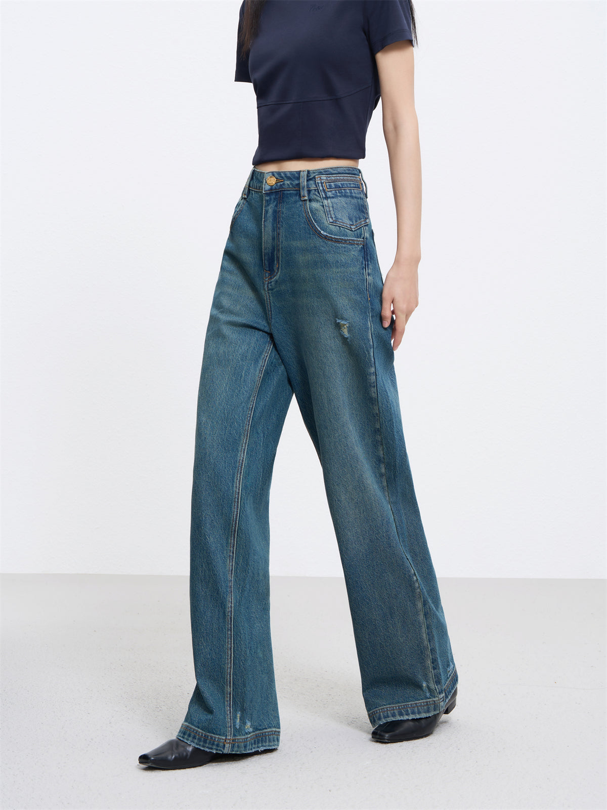 Women's High Waist Washed Wide Leg Jeans