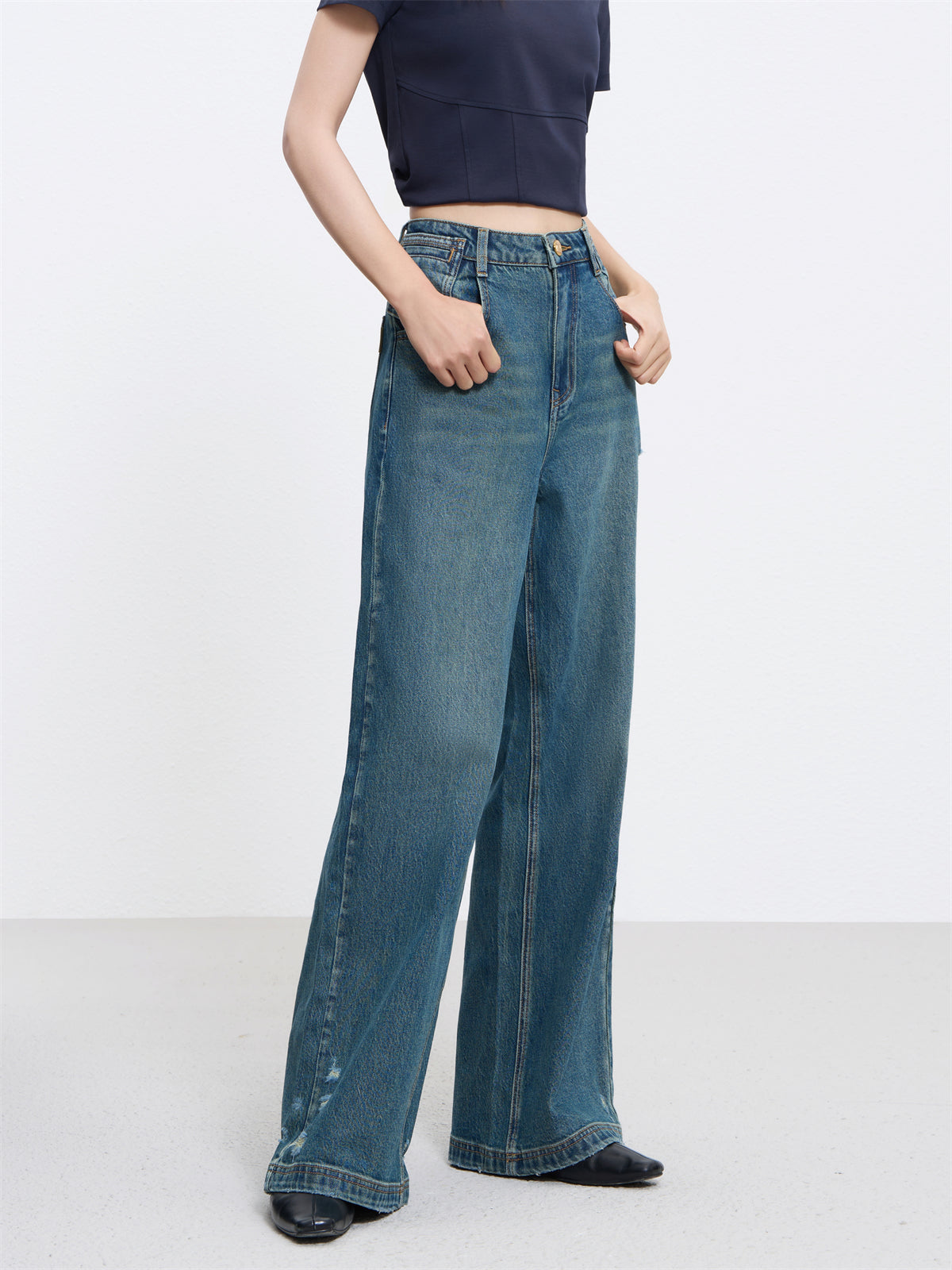 Women's High Waist Washed Wide Leg Jeans