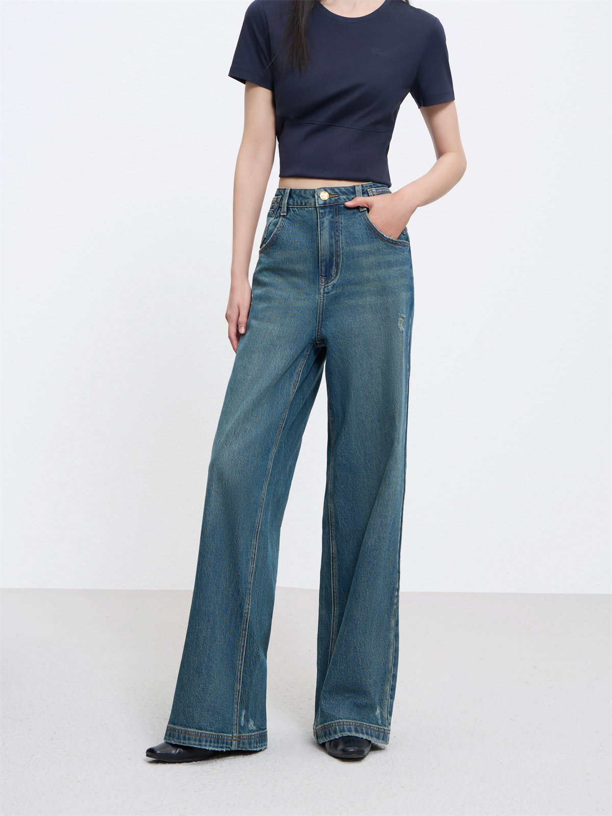 Women's High Waist Washed Wide Leg Jeans