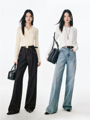 Women's High-Waisted Wide-Leg Cotton Jeans