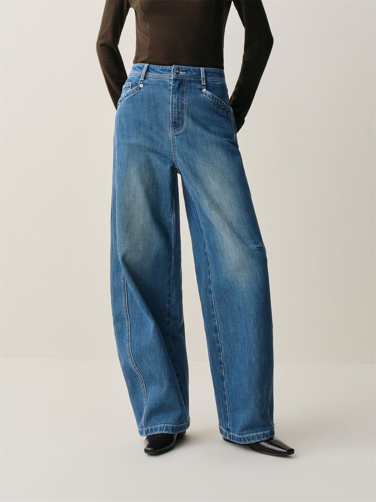 Women's High-Waist Brushed Wide-Leg Jeans