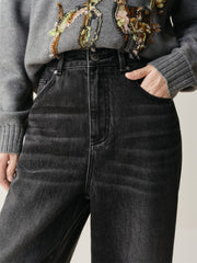 Women's High-Waist Brushed Wide-Leg Jeans