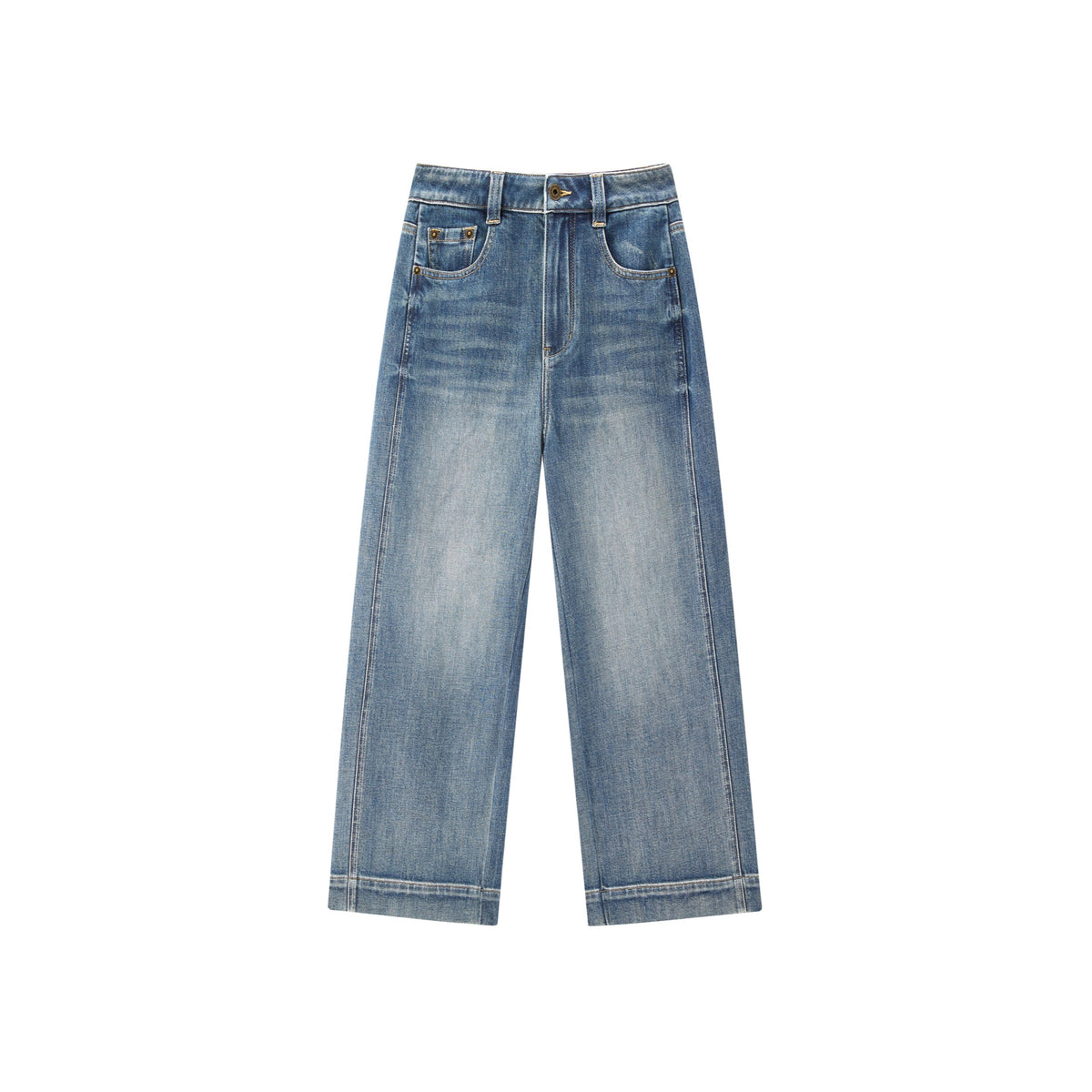 Women's casual high-waist straight-leg cropped jeans
